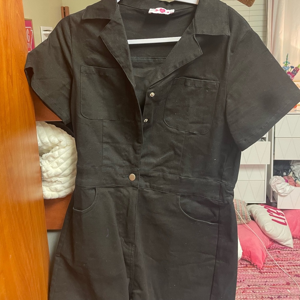 Black Denim Bling Fringe Romper